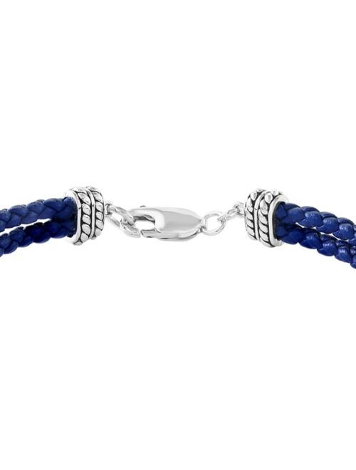 EFFY Collection EFFY® Men's Lapis Lazuli Leather Cord Bracelet in Sterling Silver
