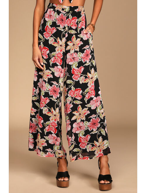 Lulus Tropical Travels Black Floral Print Tie-Front Two-Piece Jumpsuit