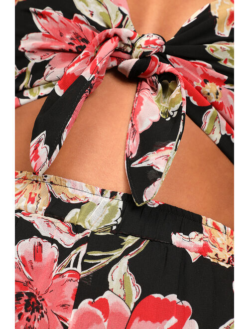 Lulus Tropical Travels Black Floral Print Tie-Front Two-Piece Jumpsuit