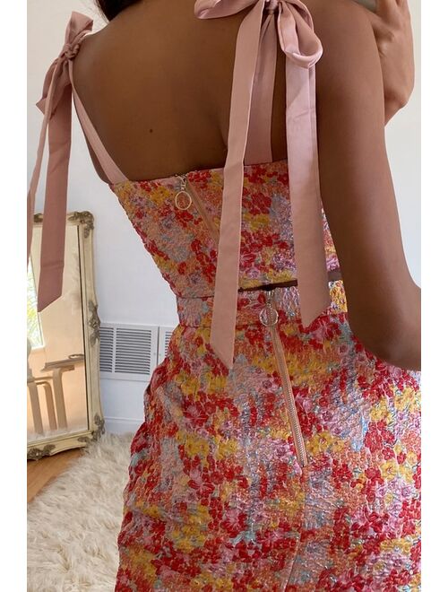 Lulus Ellarina Pink Multi Metallic Tie-Strap Two-Piece Midi Dress