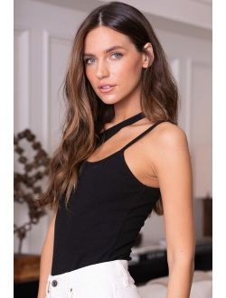 Balance Out Black Ribbed Asymmetrical One-Shoulder Tank Top