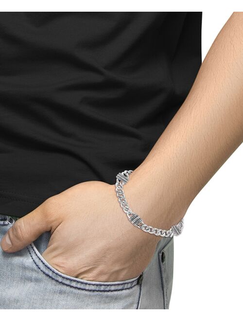 EFFY Collection EFFY® Men's Rondelle & Curb Link Bracelet in Sterling Silver
