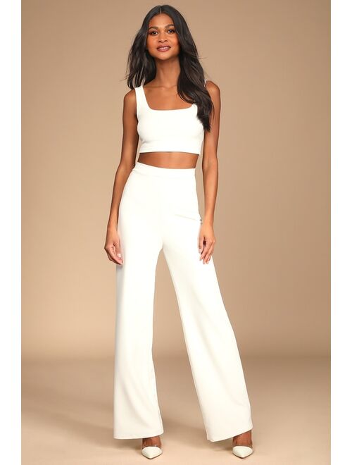 Lulus Only Tonight Ivory Two-Piece Wide-Leg Jumpsuit