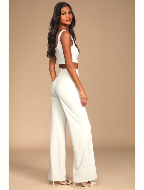 Lulus Only Tonight Ivory Two-Piece Wide-Leg Jumpsuit