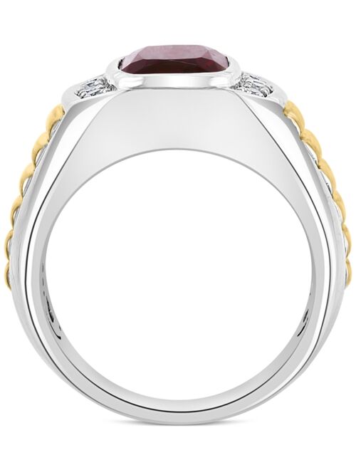 EFFY Collection EFFY® Men's Rhodolite Garnet (4 ct. t.w.) & White Sapphire (1/4 ct. t.w.) Ring in Sterling Silver & 14k Gold-Plate