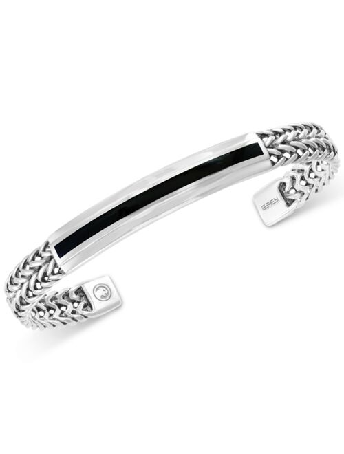 EFFY Collection EFFY® Men's Black Agate Woven Cuff Bracelet (1-1/3 ct. t.w.) in Sterling Silver