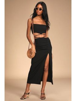 It's A Tie Black Ruched Two-Piece Midi Dress