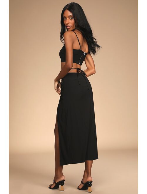 Lulus It's A Tie Black Ruched Two-Piece Midi Dress
