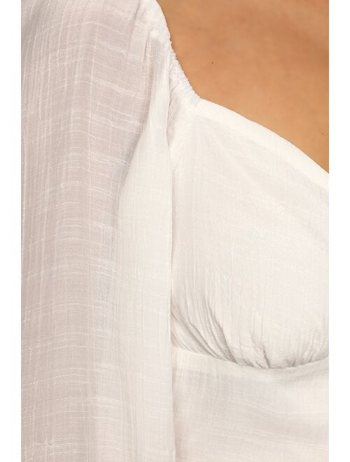 Lulus Mind on Sunshine White Tie-Back Long Sleeve Crop Top