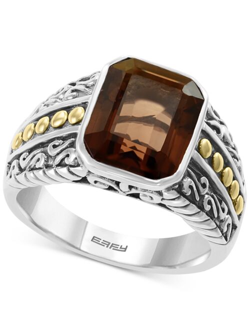 EFFY Collection EFFY® Men's Smoky Quartz Ring (5-3/8 ct. t.w.) in Sterling Silver & 18k Gold