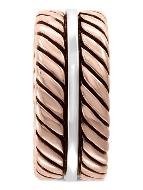 EFFY Collection EFFY® Men's Rope-Look Ring in Sterling Silver & 18k Rose Gold-Plate