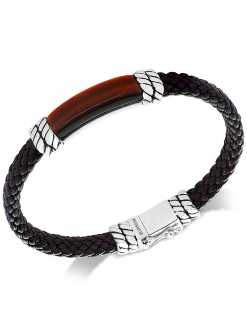 EFFY Collection EFFY® Men's Tiger's Eye Brown Leather Bracelet in Sterling Silver
