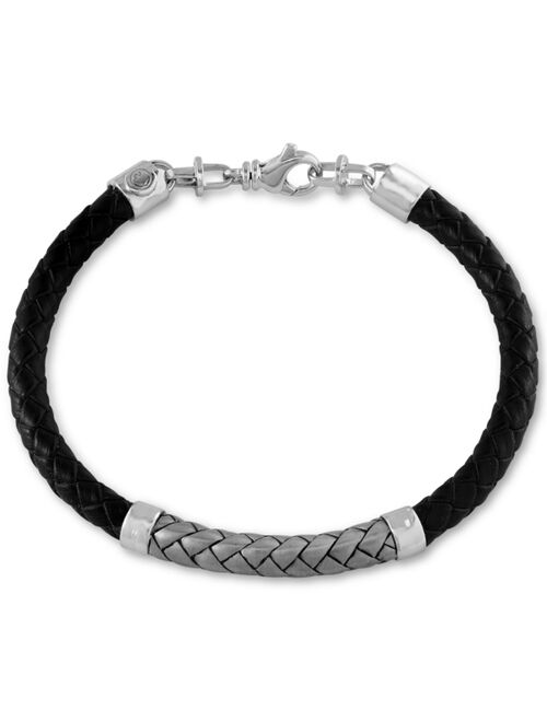 EFFY Collection EFFY® Men's Woven Bracelet in Leather and Sterling Silver
