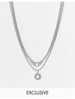 inspired unisex multirow necklace with grunge flaming heart charm in silver