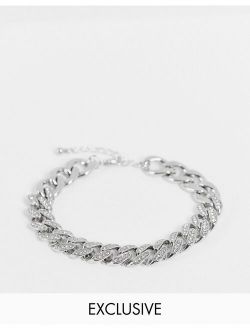 Inspired chunky chain bracelet with crystals in silver
