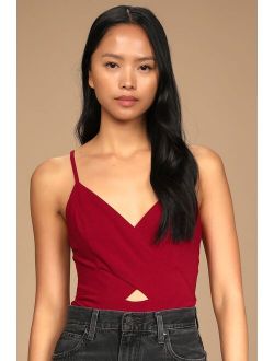 All the Rage Red Cross-Front Sleeveless Bodysuit