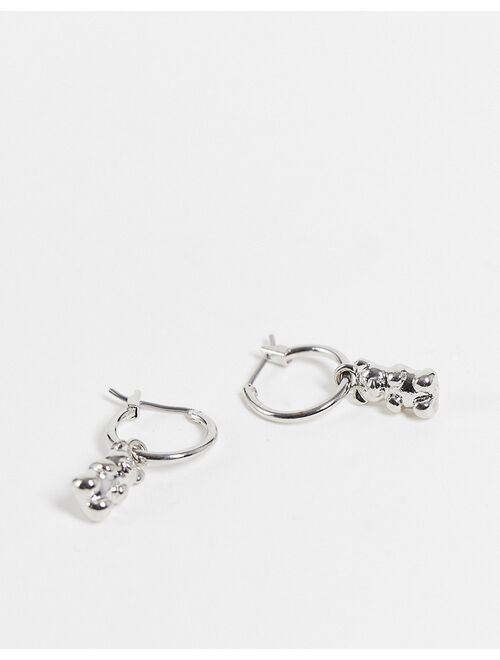Reclaimed Vintage inspired teddy bear earrings in silver