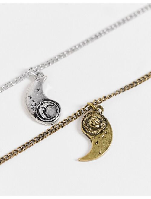 Reclaimed Vintage inspired necklaces in sun and moon yin yang 2 pack