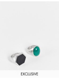 inspired rings with ornate stones in silver 2 pack