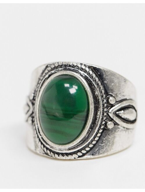 Reclaimed Vintage inspired ring with stone in silver