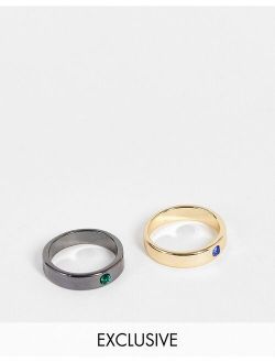 Inspired 2-pack band rings with stones in mixed metal