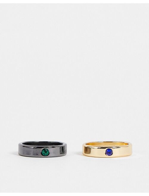 Reclaimed Vintage Inspired 2-pack band rings with stones in mixed metal