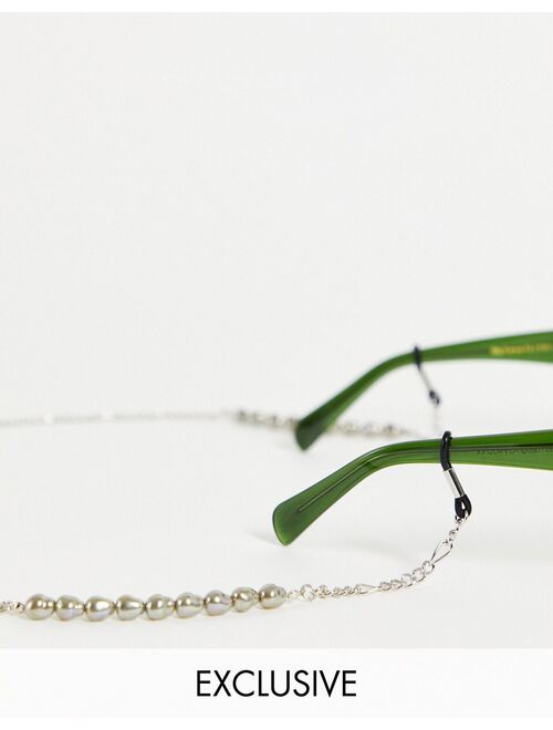 Reclaimed Vintage inspired sunglasses chain with faux pearls in silver