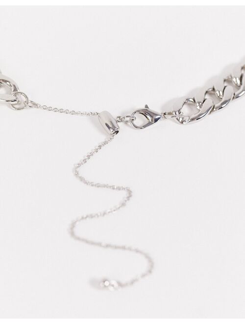 Reclaimed vintage inspired unisex chunky chain necklace with butterfly and crystals in silver