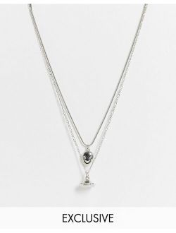 inspired unisex multirow necklace with ufo and alien pendants in silver