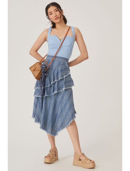 Pilcro Chambray Tiered Midi Skirt