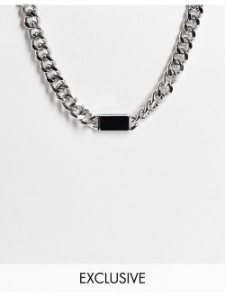 inspired chunky chain necklace with black enamel in silver