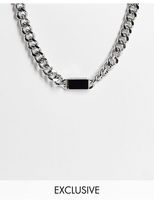 Reclaimed Vintage inspired chunky chain necklace with black enamel in silver