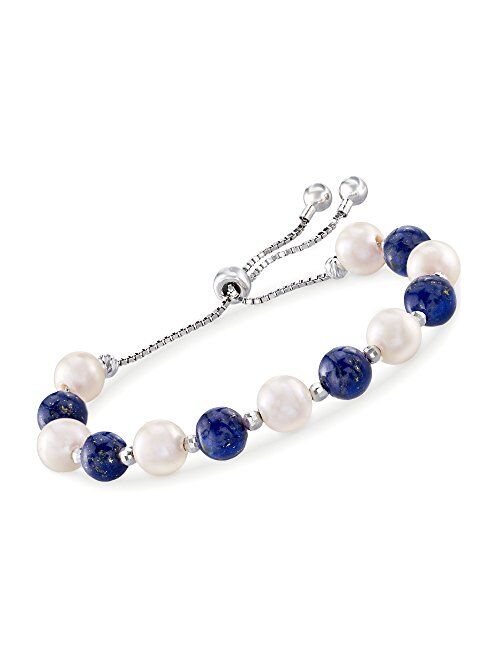 Ross-Simons Lapis and 8-9mm Cultured Pearl Bolo Bracelet in Sterling Silver