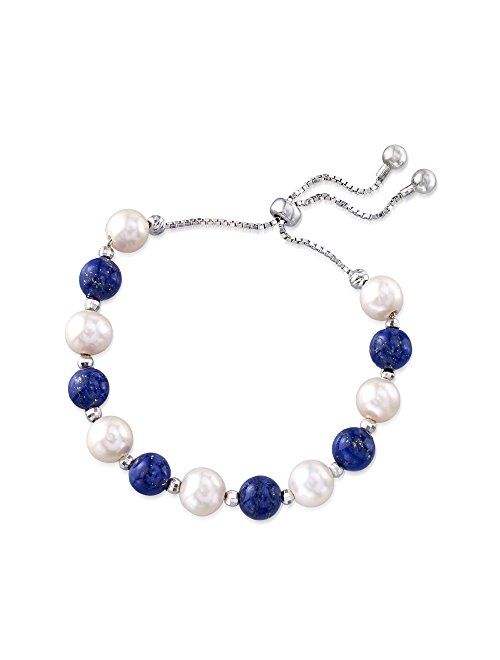 Ross-Simons Lapis and 8-9mm Cultured Pearl Bolo Bracelet in Sterling Silver
