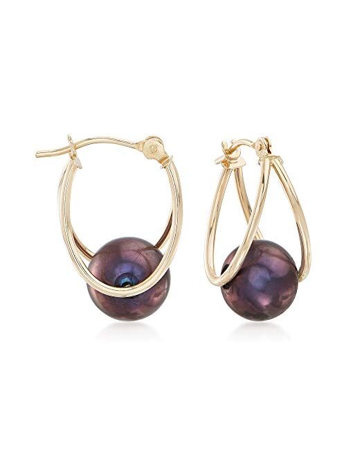 Ross-Simons 8-9mm Cultured Pearl Double-Hoop Earrings in 14kt Yellow Gold. 3/4