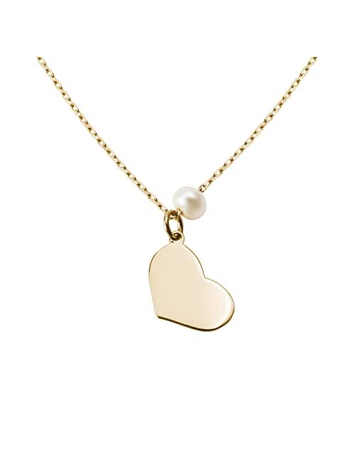 MEVARIS Jewelry 14K Yellow Gold Moon/Heart Pendant Necklace with an Elegant and Shiny Cultured Pearl – Gift for Women – Available in Different Sizes (18 inch, 20 inch)