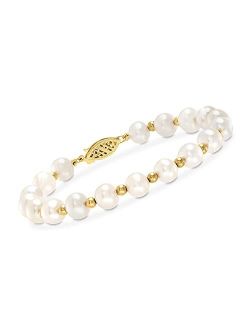 6-7mm Cultured Pearl Bracelet With 14kt Yellow Gold
