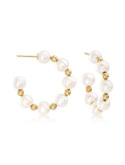 6-7mm Cultured Pearl Hoop Earrings in 14kt Yellow Gold