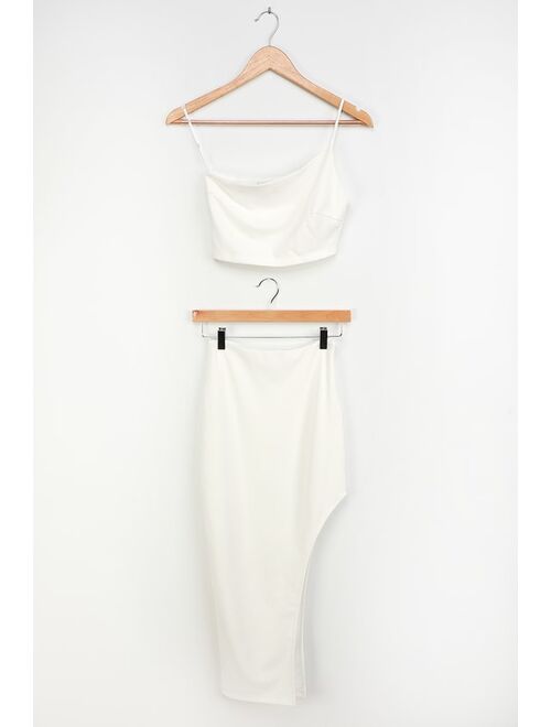 Lulus Romancing the Night White Two-Piece Bodycon Midi Dress