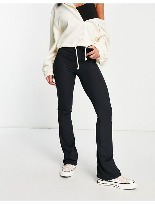 Topshop ribbed flared pant in black