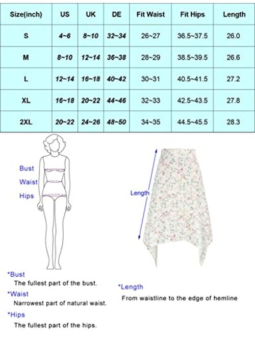 Kate Kasin High Waist Floral Ruffle Midi Skirt Casual Boho A Line Swing Asymmetrical Skirt