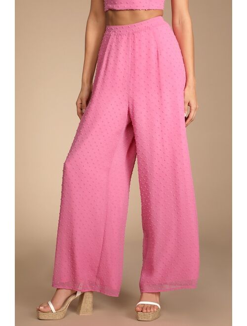 Lulus Beyond Cute Pink Swiss Dot Two-Piece Lace-Up Jumpsuit