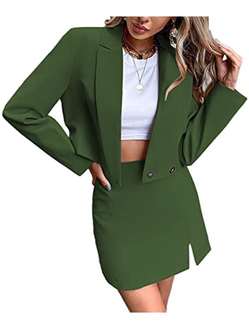 Dellytop Women's Business Casual Blazer Jackets and High Waisted Pencil Mini Skirt Suit Set Two Piece Outfits