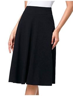Flared Stretchy Midi Skirt High Waist Jersey Skirt for Women