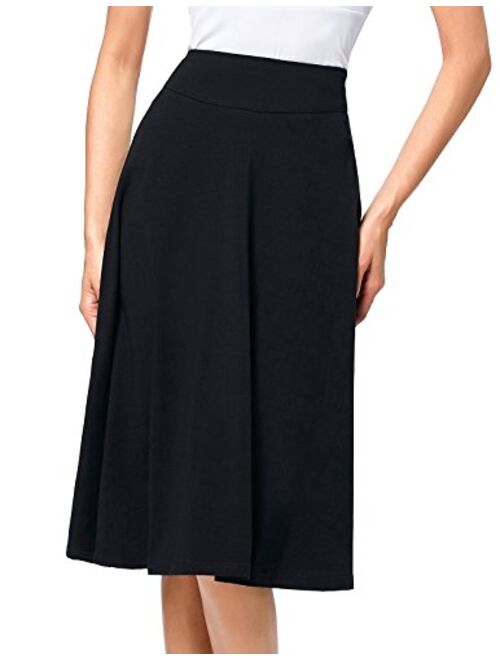 Kate Kasin Flared Stretchy Midi Skirt High Waist Jersey Skirt for Women