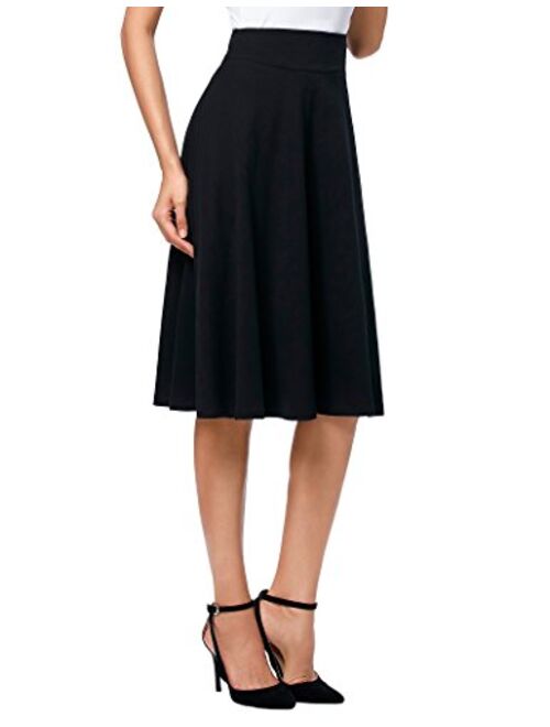 Kate Kasin Flared Stretchy Midi Skirt High Waist Jersey Skirt for Women