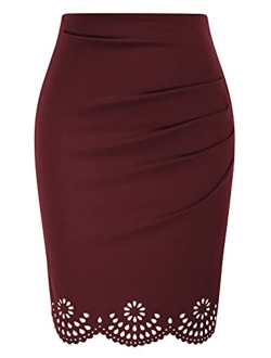 Womens Elegant Ruched Knee Length Slim Fit Business Skirt