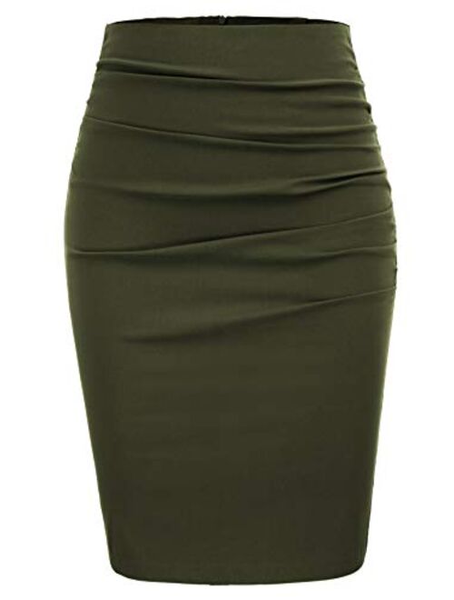 GRACE KARIN Womens Elegant Ruched Knee Length Slim Fit Business Skirt