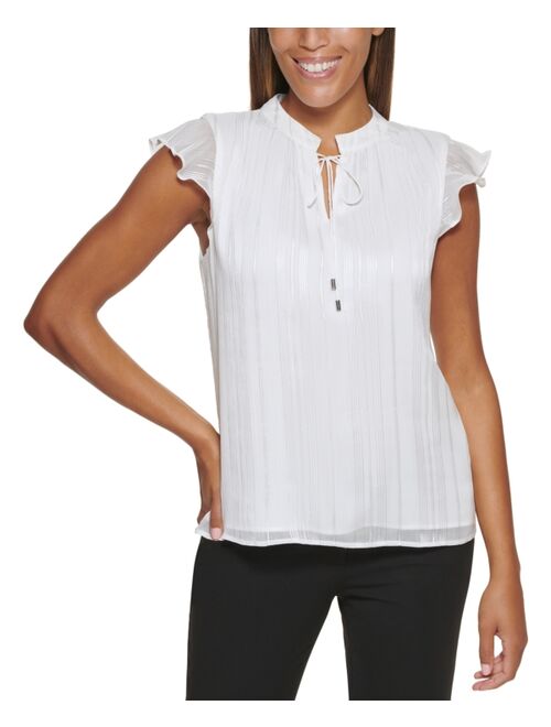 Calvin Klein Metallic Stripe Cap Sleeve Blouse
