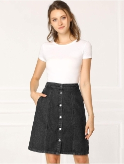 Women's Denim Skirts Short Button Down Jeans Skirt